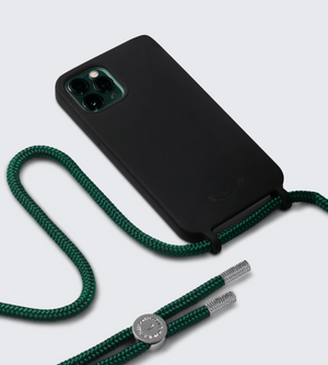 
                  
                    BLACK SILICONE CASE + FOREST GREEN NECKLACE
                  
                